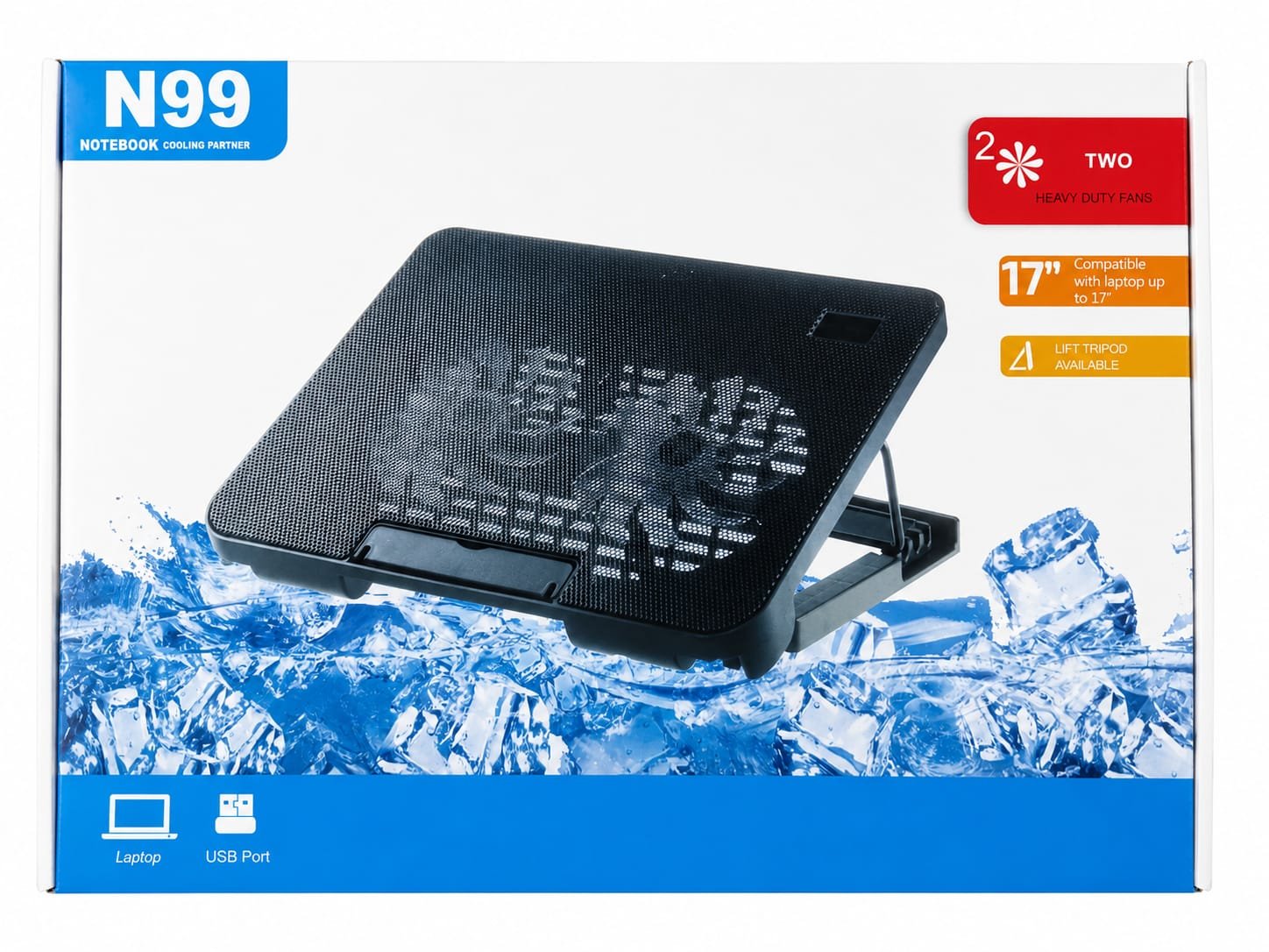 Base Refrigerante para Notebook N99 Hasta 17" con 2 Ventiladores LED USB Ajustable