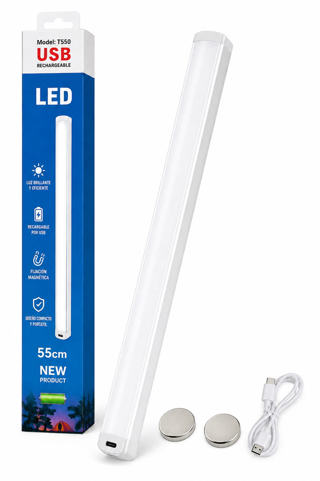 Luz LED Recargable USB Magnética 55 cm Modelo T550