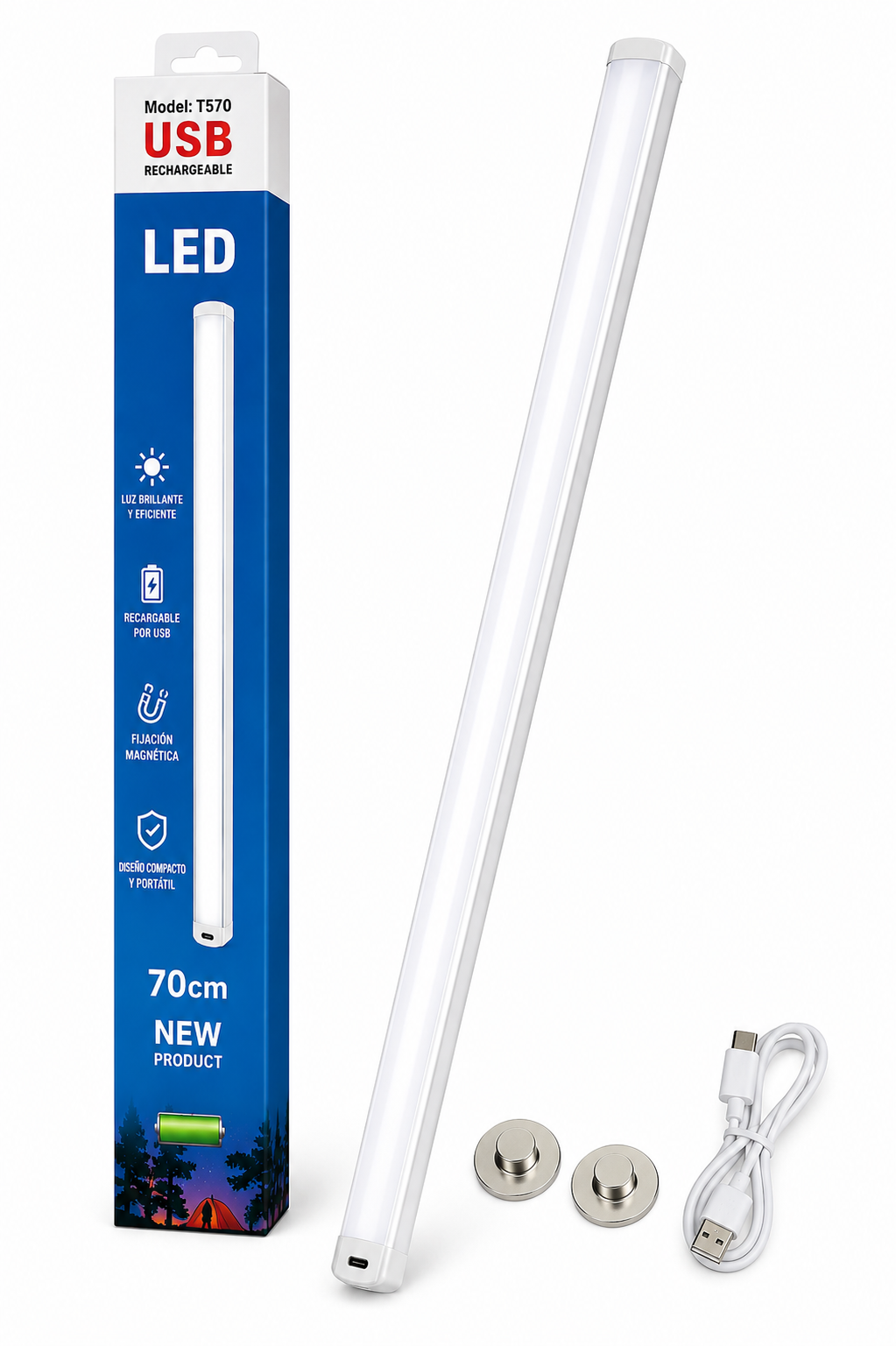 Luz LED Recargable USB Magnética 70 cm Modelo T570